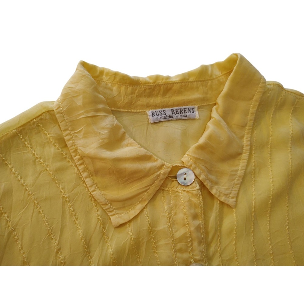 Russ Berens Long Sleeve Shirt Shear Yellow Top Stitching Malibu USA Womens Large - Picture 2 of 9